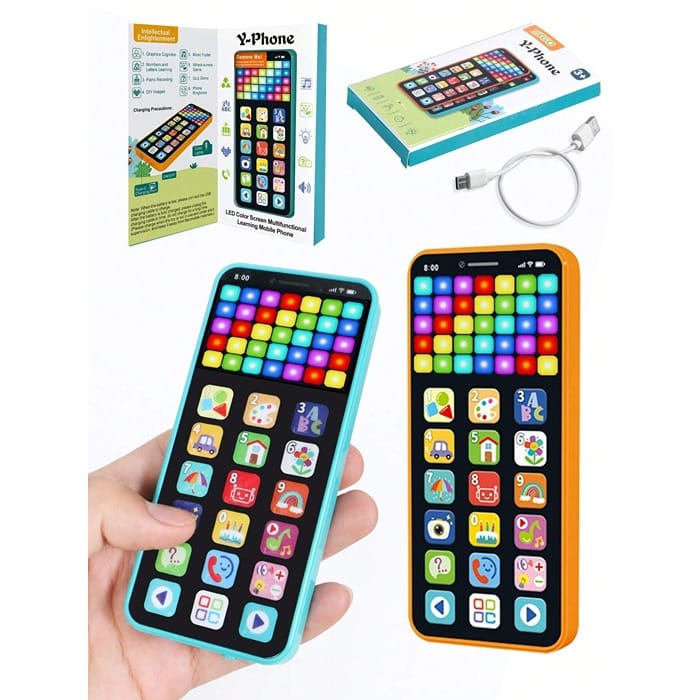 Fidtoy Rechargeable Baby Y-Phone Toy for Kids LED Light Learning Phone with Music Games Numbers Letters Colors