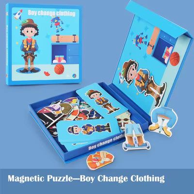 Fidtoy Boy Change Clothing Magnetic Board Puzzle – Jeu d'habillage magnétique pour enfants, jouet d'apprentissage pour garçons d'âge préscolaire de 3 à 6 ans