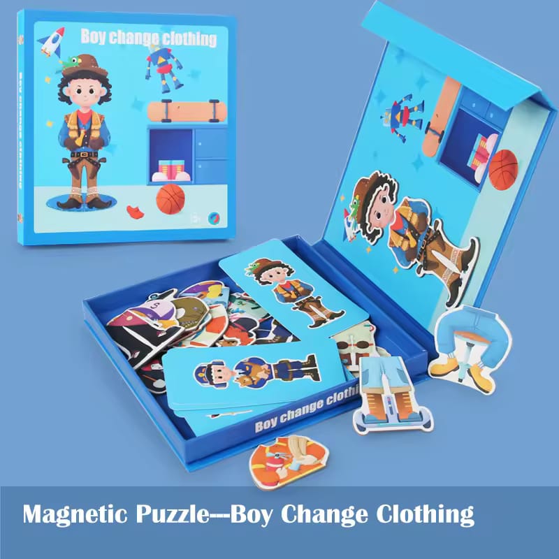 Fidtoy Boy Change Clothing Magnetic Board Puzzle – Jeu d'habillage magnétique pour enfants, jouet d'apprentissage pour garçons d'âge préscolaire de 3 à 6 ans