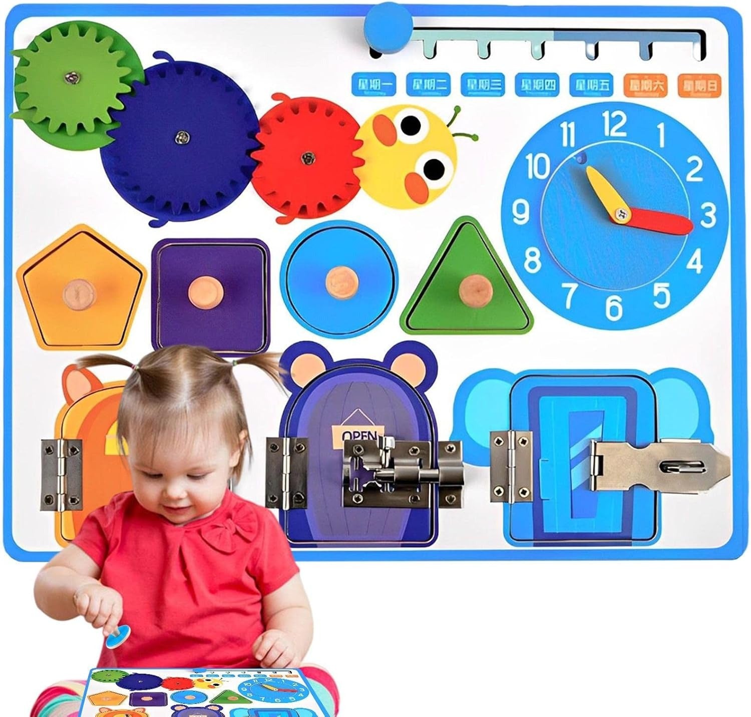 Fidtoy Wooden Shape Sensory Activity Busy Board Montessori Fine Motor Learning Toy for Kids Ages 2 to 6