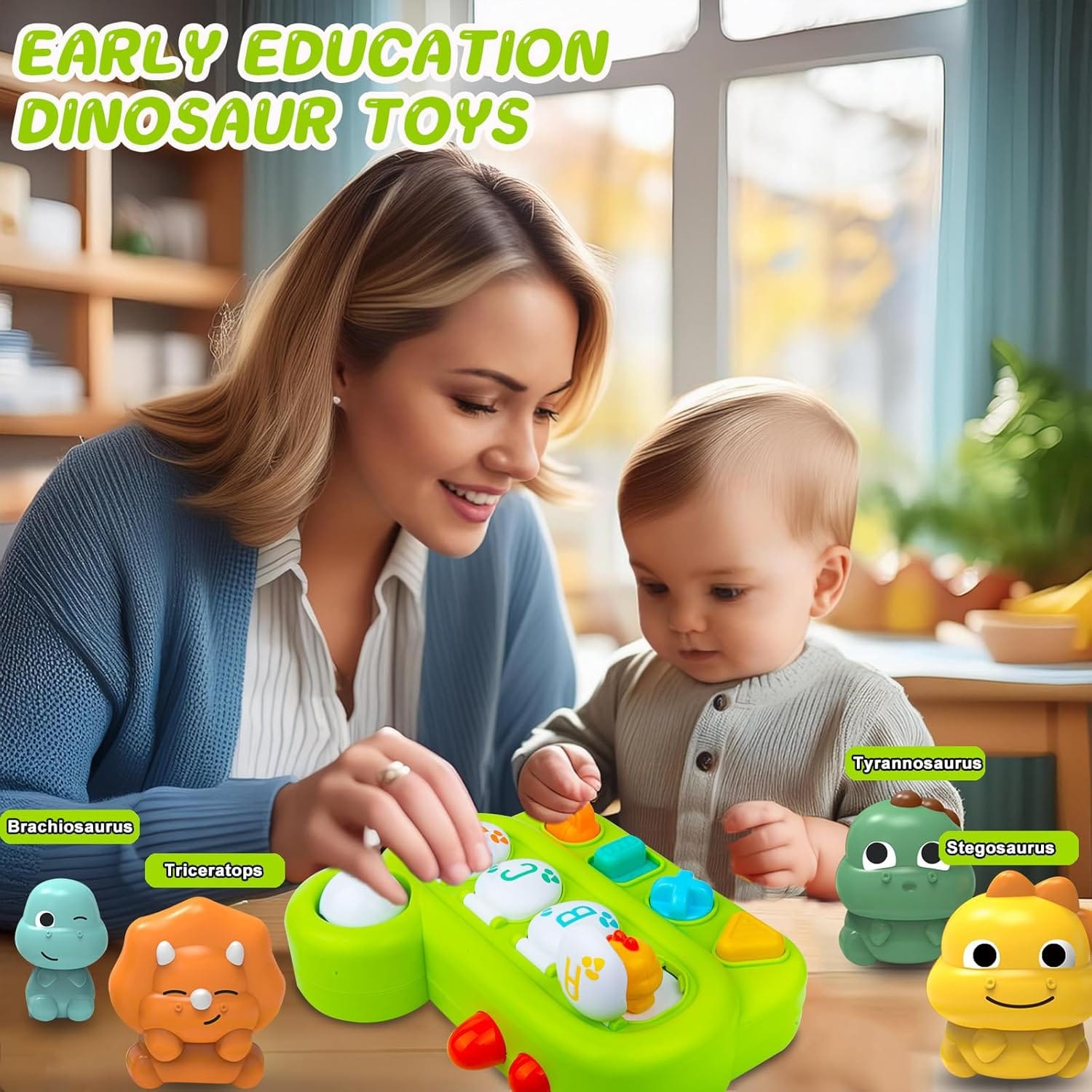 Fidtoy Dinosaur Alphabet Pop Up Toy for Toddlers | Montessori Cause and Effect Learning Toy for Fine Motor Skills