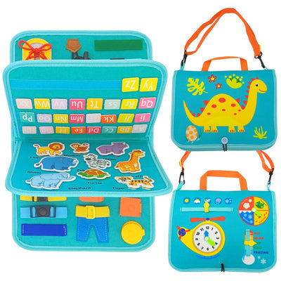 Fidtoy Busy Dinosaur Montessori Sensory Book for Toddlers – 4 Double-Sided Pages Quiet Book, Fine Motor Skills Learning Activity Book, Travel Toy for Kids Ages 2+