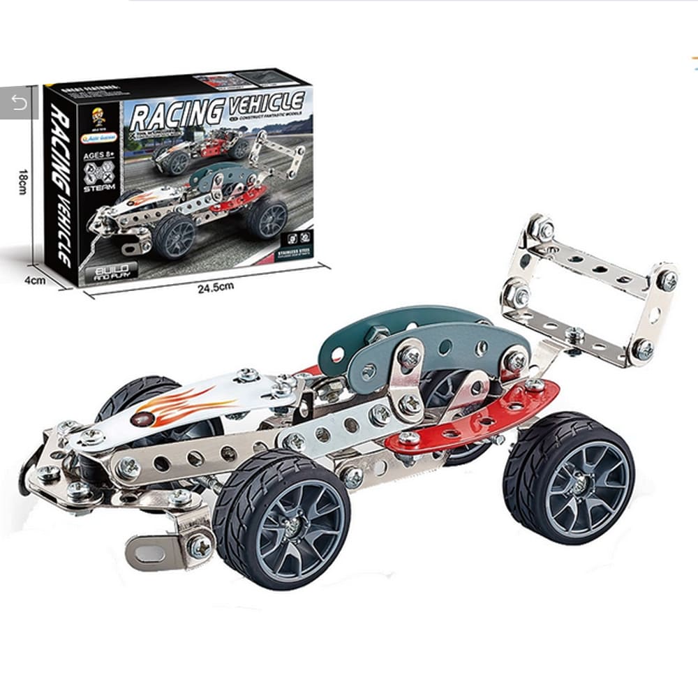 Modelos de construcción de vehículos de carreras de acero de 105 piezas STEAM