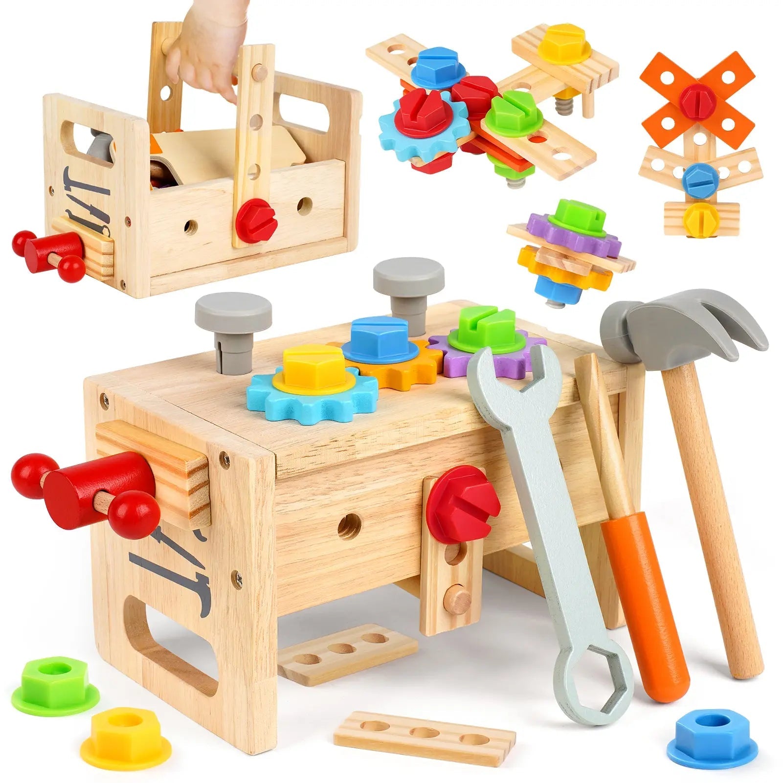 Fidtoy Wooden Tool Set for Kids 30 Piece Pretend Play Construction Toy for Toddlers