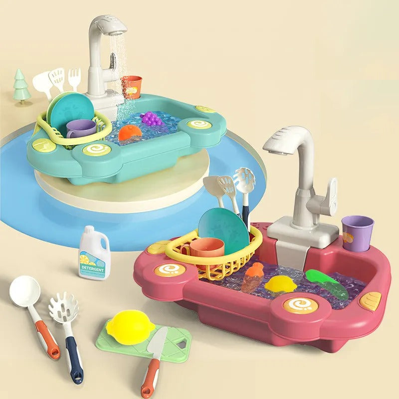Fidtoy Kitchen Tools Wash Basin Pretend Play Sink Set with Running Water for Kids Role Play