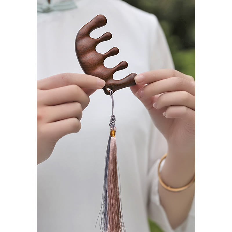 Buddha Stones Simple Green Sandalwood Soothing Tassel Massage Comb Comb BS 11