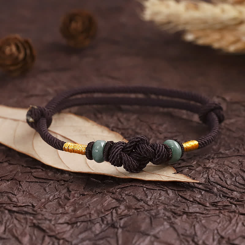 Bracelet couple tressé Foviel à nœud chinois en jade et fil rouge porte-bonheur