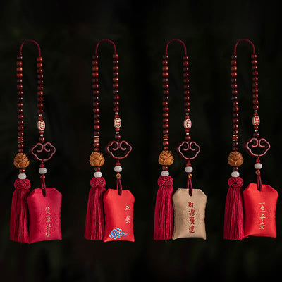 Foviel Tibetan Small Leaf Red Sandalwood Lotus Cinnabar Sachet Protection Tassel Car Hanging Decoration