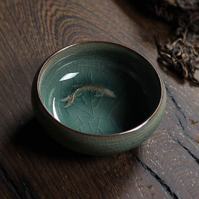 Buddha Stones Colorful Koi Fish Ceramic Teacup Kung Fu Tea Cup Bowl Cup BS 12