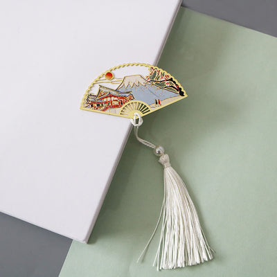 Buddha Stones Traditional Butterfly Lotus Flower Crane Dragon Phoenix Fox Koi Fish New Beginning Metal Brass Hollow Fan Bookmarks Bookmarks BS Mount Fuji