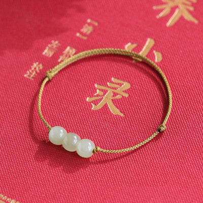 Buddha Stones Three Beads Jade Luck String Weave Bracelet Bracelet BS 6