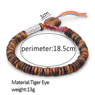 Bracelet de protection Foviel en œil de tigre tibétain avec mantra Om Mani Padmé Hum