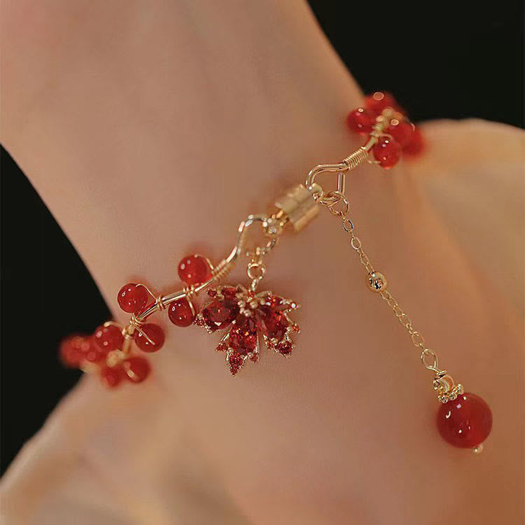 Buddha Stones Red Maple Leaf Luck Charm Bracelet Bracelet BS 7