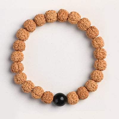 Buddha Stones Tibet Rudraksha Bodhi Seed Wealth Auspiciousness Bracelet Bracelet BS Gold Sheen Obsidian