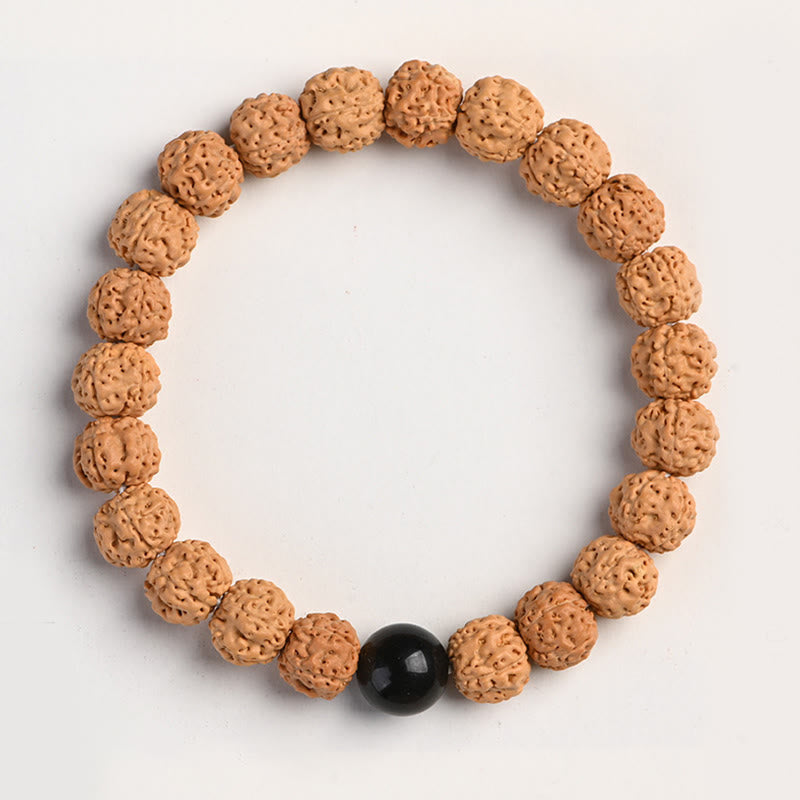 Buddha Stones Tibet Rudraksha Bodhi Seed Wealth Auspiciousness Bracelet Bracelet BS Gold Sheen Obsidian