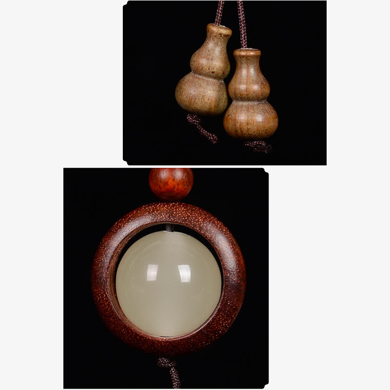 Porte-clés gourde porte-bonheur lumineux en bois de santal rouge, bois d'ébène et bois de santal vert Foviel