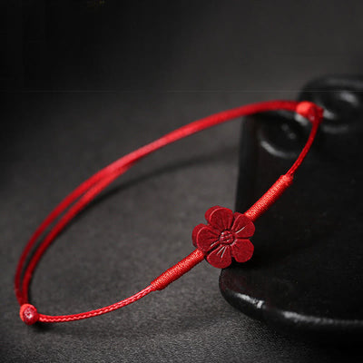 Buddha Stones Handmade Plum Blossom Four Leaf Clover PiXiu Lotus Koi Fish Cinnabar Blessing Braid Bracelet Bracelet BS 1