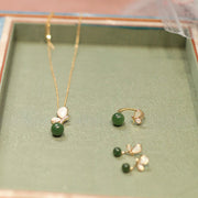 Foviel Natural Butterfly Tridacna Stone Cyan Jade Copper Plated Gold Calm Necklace Pendant Ring Earrings Set