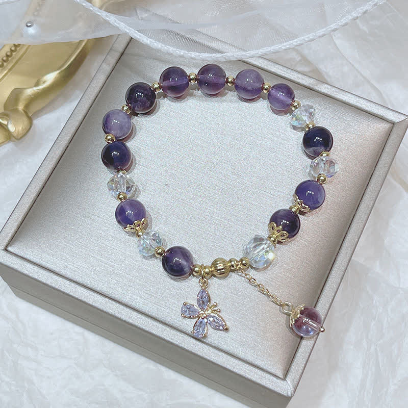 Foviel Natürliche Amethyst Kristall Spirituelle Schmetterling Charm Armband