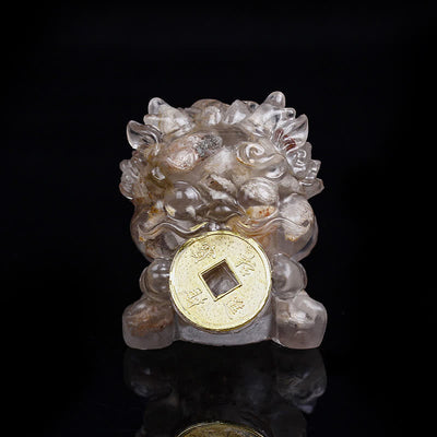 Buddha Stones Handmade Cute PiXiu Gold Coin Crystal Fengshui Energy Wealth Fortune Home Decoration Decorations BS White Phantom