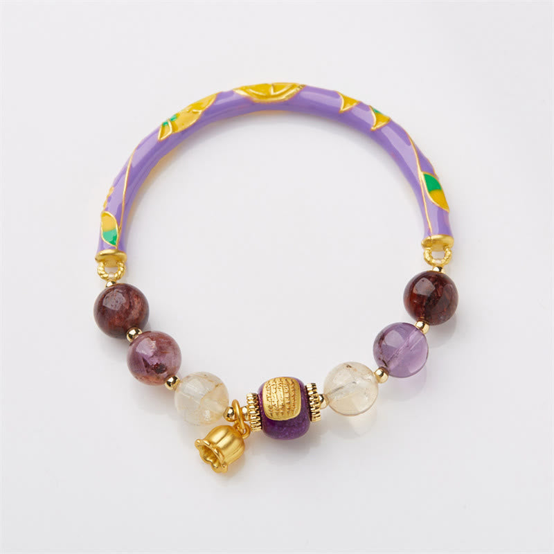 Buddha Stones Purple Phantom Purple Jade Scripture Citrine Love Wisdom Bracelet Bangle Bracelet Bangle BS 6