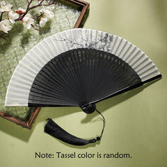 Buddha Stones Ancient Flowers Branches Handheld Bamboo Folding Fan 21cm Folding Fan BS Flower Black Fan 21cm