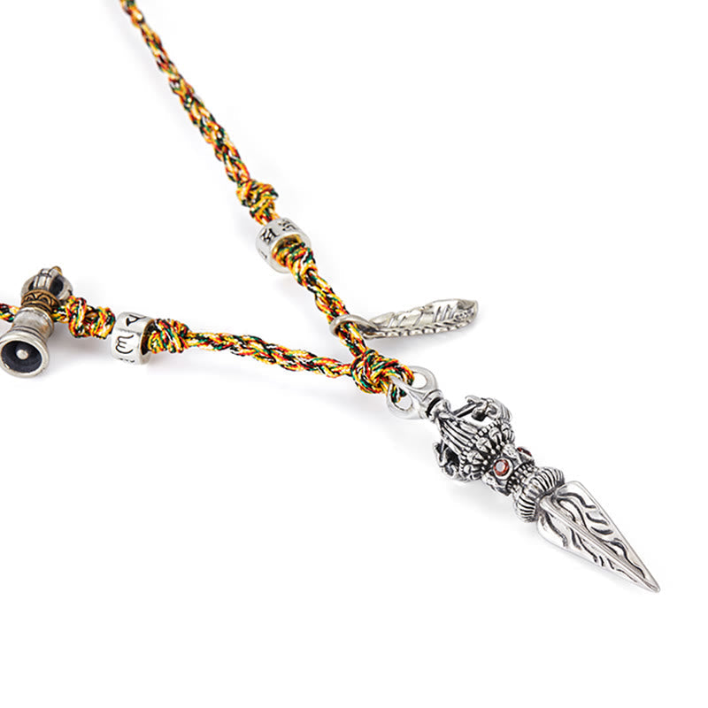 Buddha Stones Tibetan Handmade 925 Sterling Silver Dorje Vajra Om Mani Padme Hum Feather Strength Necklace Pendant - image 9