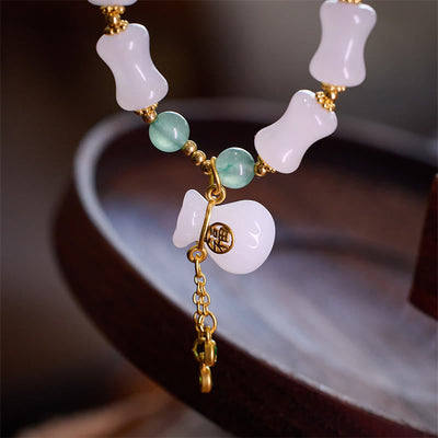 Buddha Stones Natural White Golden Silk Jade Bamboo Pattern Wealth Lucky Bag Fu Character Bracelet Bracelet BS 1