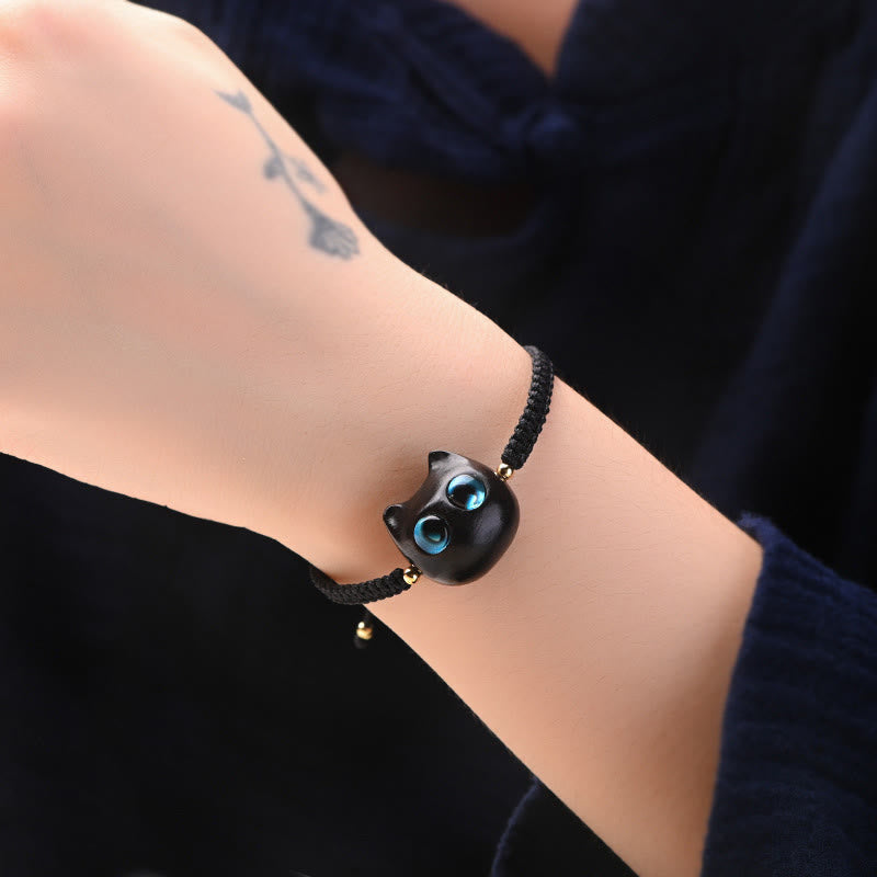 Foviel Kleine Blatt rot Sandelholz Ebenholz Holz niedlich Katze Kopf ruhig Schutz geflochten Armband