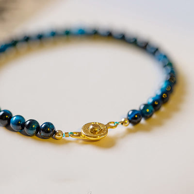 Foviel Natural Blue Tiger Eye Stone Protection Chain Bracelet