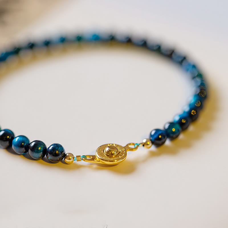 Foviel Natural Blue Tiger Eye Stone Protection Chain Bracelet