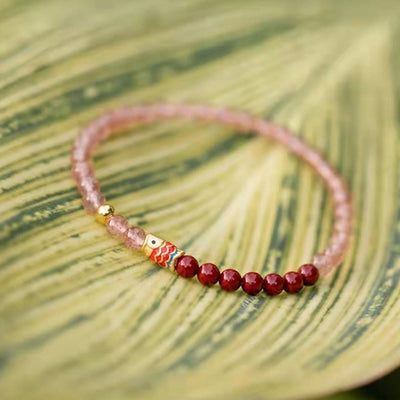 Buddha Stones Natural Strawberry Quartz Cinnabar Lucky Koi Fish Healing Bracelet