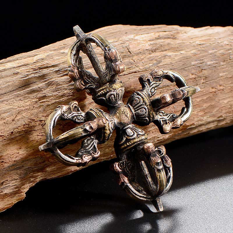 Buddha Stones Tibetan Handmade 5 Prong Double Dorje Copper Iron Thunderbolt Strength Vajra Double Dorje BS Copper Dorje/Vajra