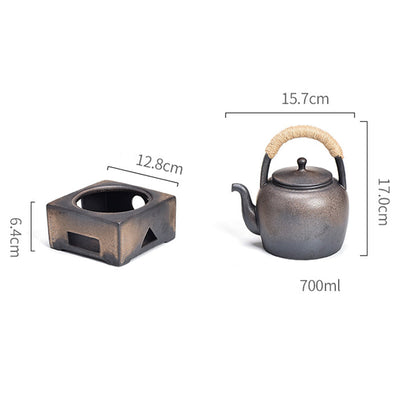 Buddha Stones Retro Brown Chinese Gongfu Tea Ceramic Kung Fu Teapot 700ml With Base Teapot BS 19