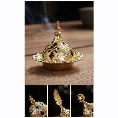Buddha Stones Gold Gourd Star Feather Spiritual Meditation Mini Alloy Metal Incense Burner Incense Burner BS 6