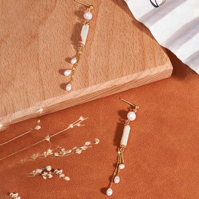 Buddha Stones 925 Sterling Silver Posts Shoushan Stone Pearl Healing Drop Earrings 2