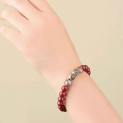 Buddha Stones 925 Sterling Silver Natural Cinnabar Four Beasts Blessing Bracelet Bracelet BS 5