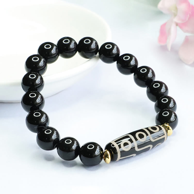 Buddha Stones Tibetan Nine-Eye Dzi Bead Black Onyx Power Bracelet Bracelet BS 1