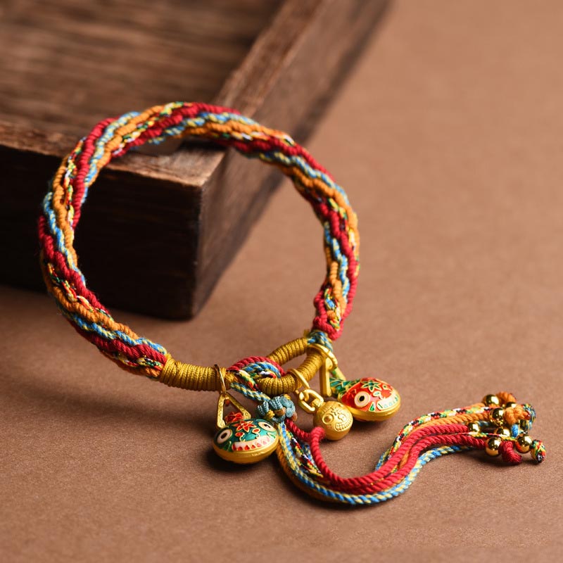 Buddha Stones Gold Swallowing Beast Family Luck Reincarnation Knot Braid Colorful String Bracelet Bracelet BS 2