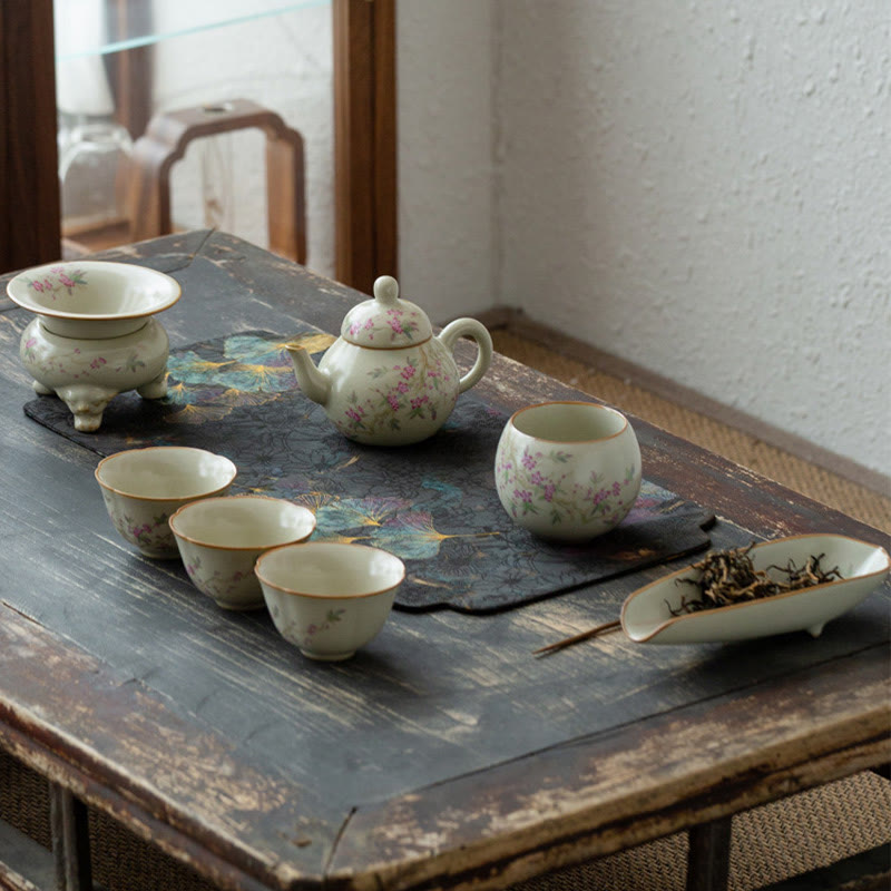 Buddha Stones Peach Blossom Daisy Flower Ceramic Teacup Kung Fu Tea Cups Cup BS 2