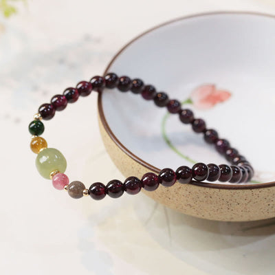 Buddha Stones Natural Garnet Hetian Jade Tourmaline Bead Passion Bracelet Bracelet BS 2