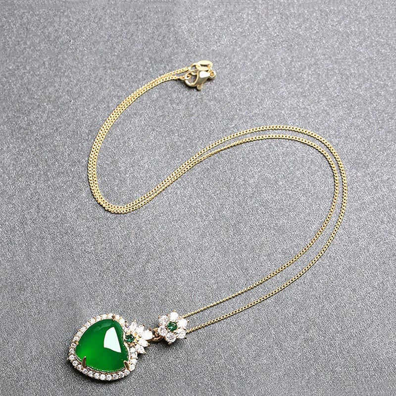 Buddha Stones Green Chalcedony Love Heart Design Strength Necklace Pendant Necklaces & Pendants BS 1