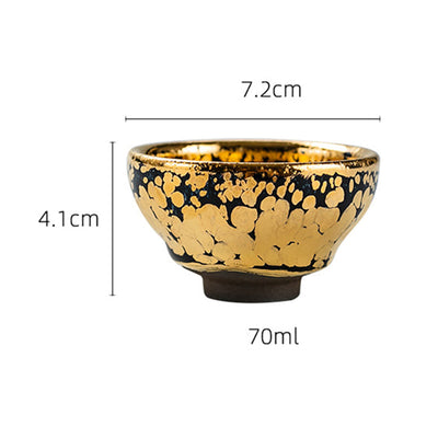 Buddha Stones 24K Gold Spot Pattern Chinese Jianzhan Ceramic Teacup Kung Fu Tea Cup Bowl With Gift Box Jian Zhan Tea Cup BS 12