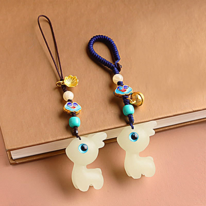 Buddha Stones Mini Cute Deer Glowstone Luminous Lucky Deer Energy Key Chain Phone Car Hanging Decoration Key Chain BS 1