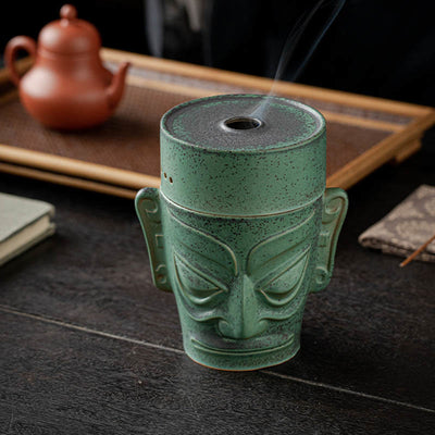 Buddha Stones Bronze Age Relics Sanxingdui Mask Three Star Mound Ceramic Healing Incense Burner Incense Burner BS 4