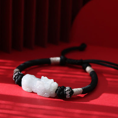 Buddha Stones Handmade Natural Jade PiXiu Luck Prosperity Braided String Bracelet Bracelet BS 2