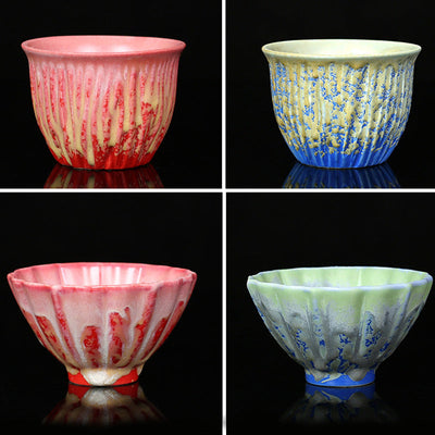 Buddha Stones Retro Blue Red Gradient Lotus Pattern Kiln Change Ceramic Teacup Kung Fu Tea Cup Bowl Cup BS 17