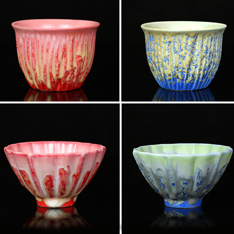 Buddha Stones Retro Blue Red Gradient Lotus Pattern Kiln Change Ceramic Teacup Kung Fu Tea Cup Bowl Cup BS 17
