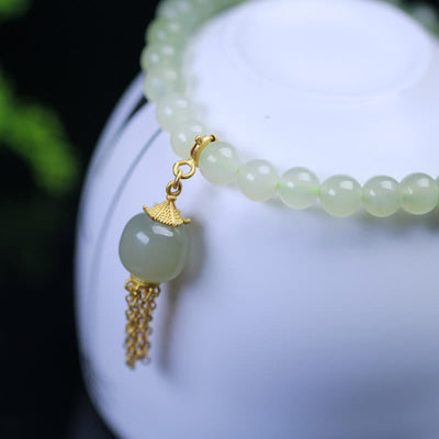 Buddha Stones 925 Sterling Silver Hetian Jade Beaded Wealth Charm Bracelet Bracelet BS 4