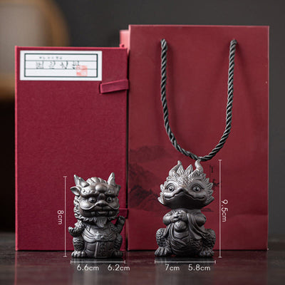 Buddha Stones Luck Dragon Wealth Tea Pet Purple Clay Figurine Decoration Decorations BS Dragon King+Dragon Girl(A Pair Of Black&Gift Box)